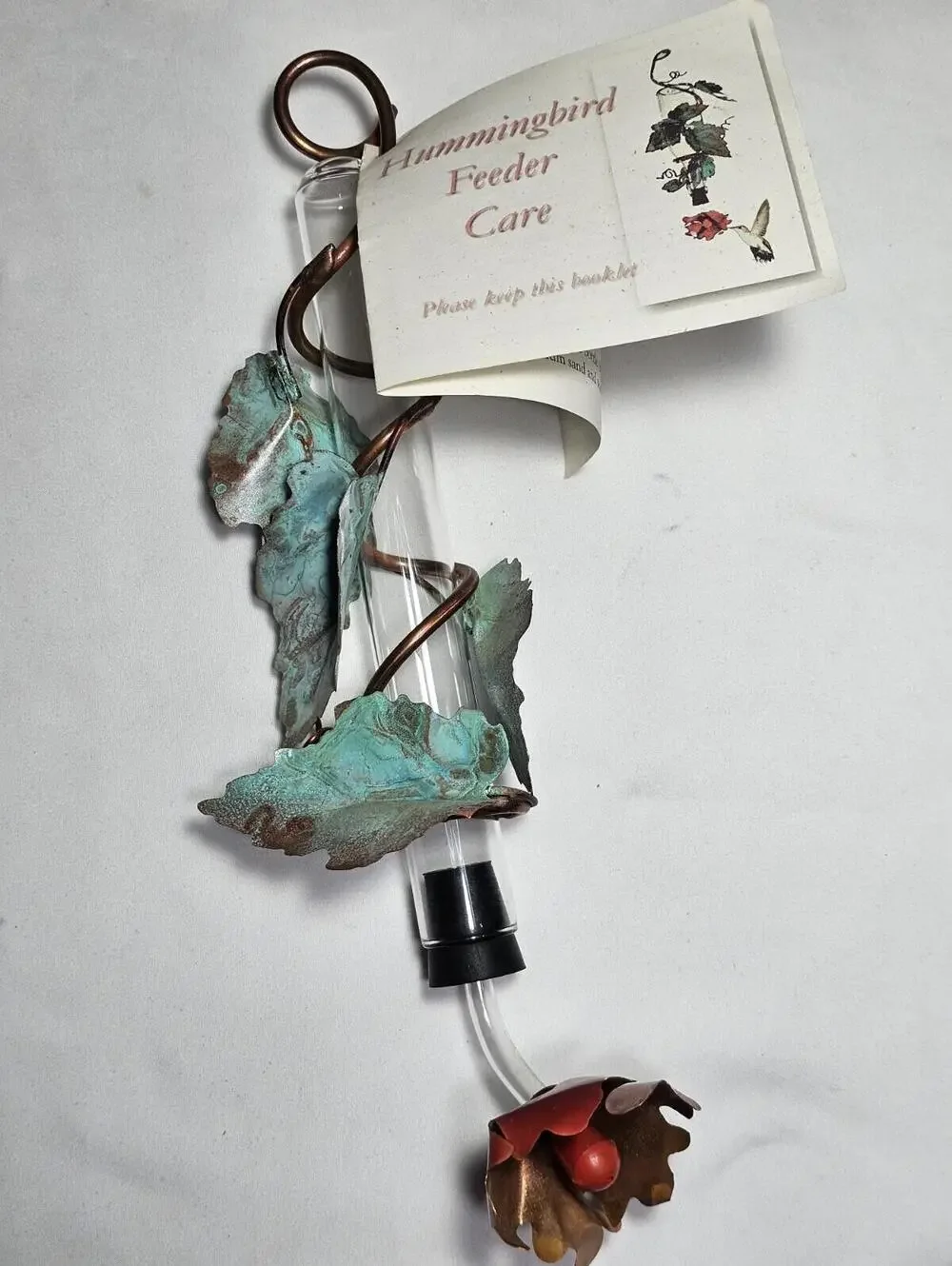 Creative Copper Morning Glory Flower And Leaves Hanging Hummingbird Feeder